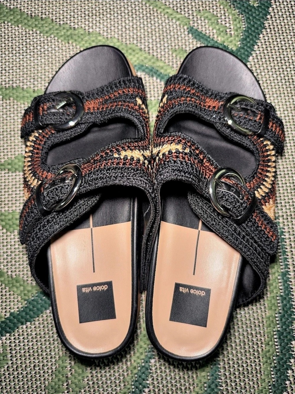 dolce vita Ralli Slide Sandal Woven Buckle Sandals Black Multi Knit Sz-9 NWOT
